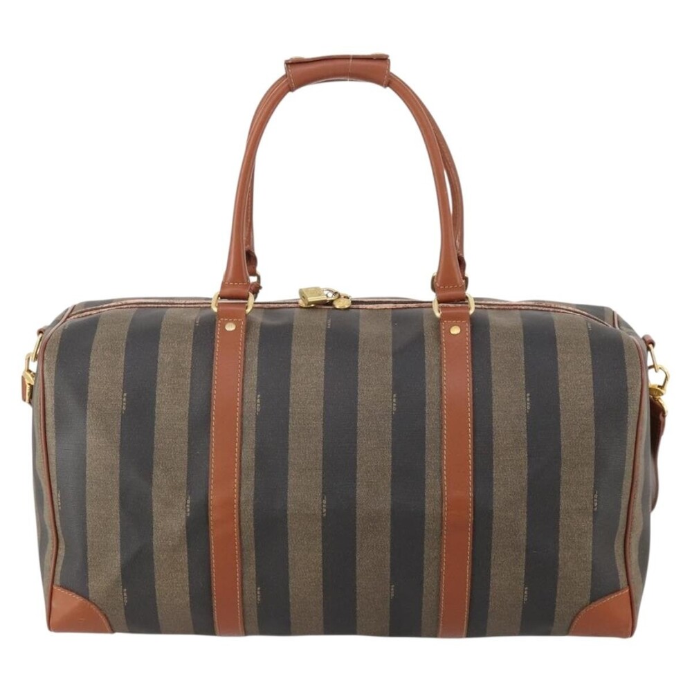 Fendi Pequin Canvas Boston Bag Black